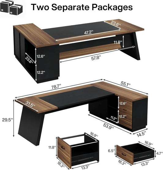 78 Inch Executive Desk Featuring Ample Storage Cabinets