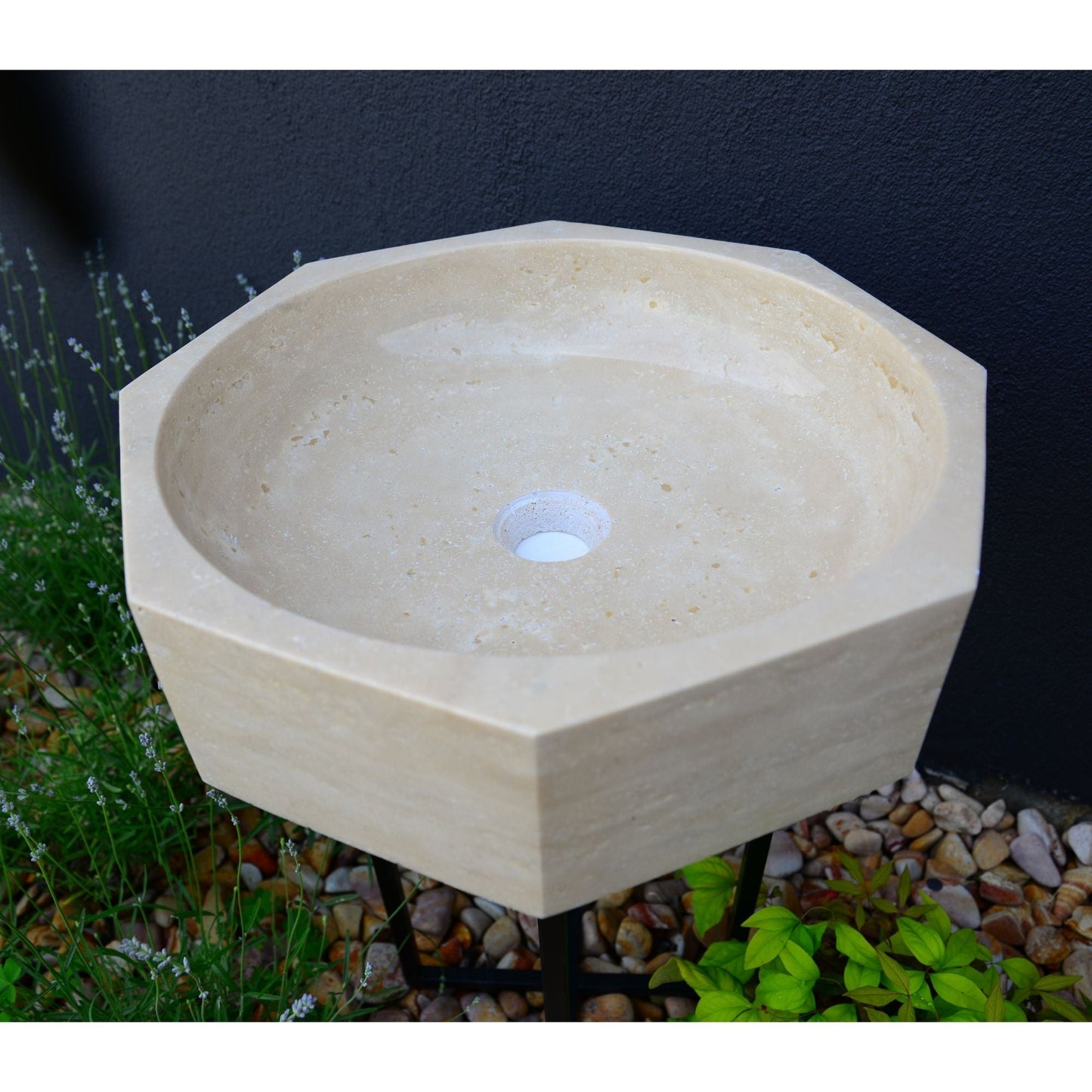 Handmade Turkish Travertine Octagon Bathroom Sink Hand Carved