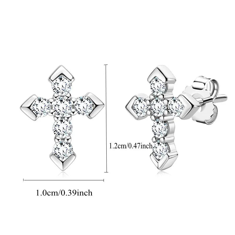 Moissanite Arrow Cross Stud Earrings in Sterling Silver