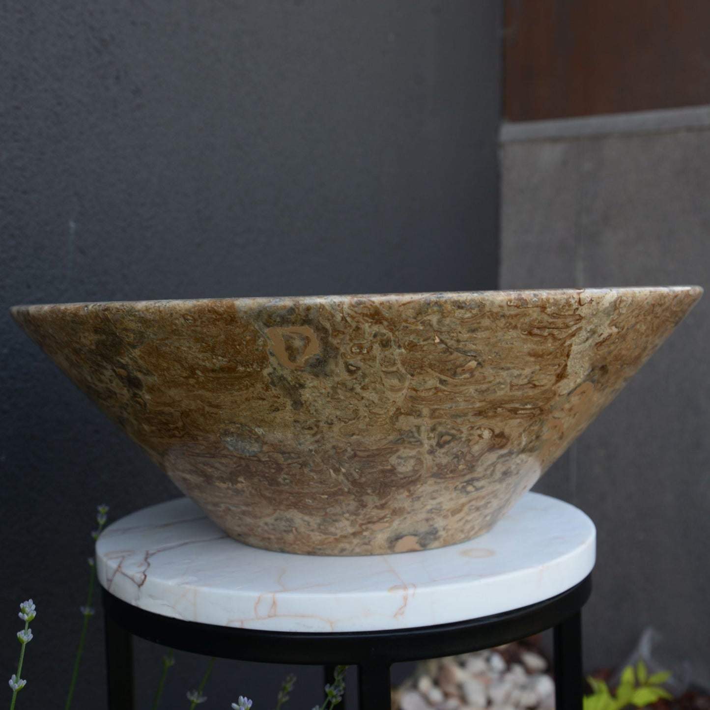 Valencia Travertine Conical Stone Vessel Sink Handmade Carved