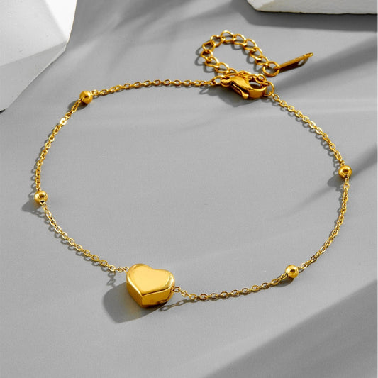 3D Heart 18k Gold Titanium Steel Anklet