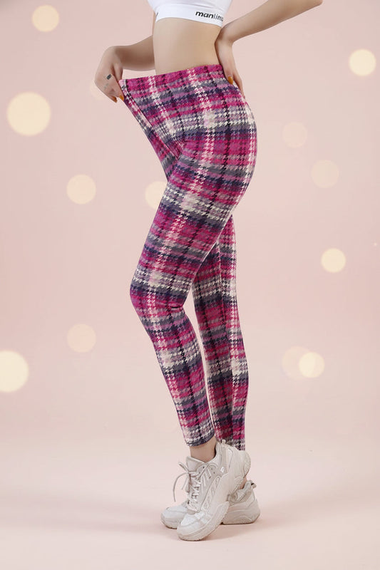 Women’s Plaid Yoga Leggings – Mid Waist Push-Up Pants