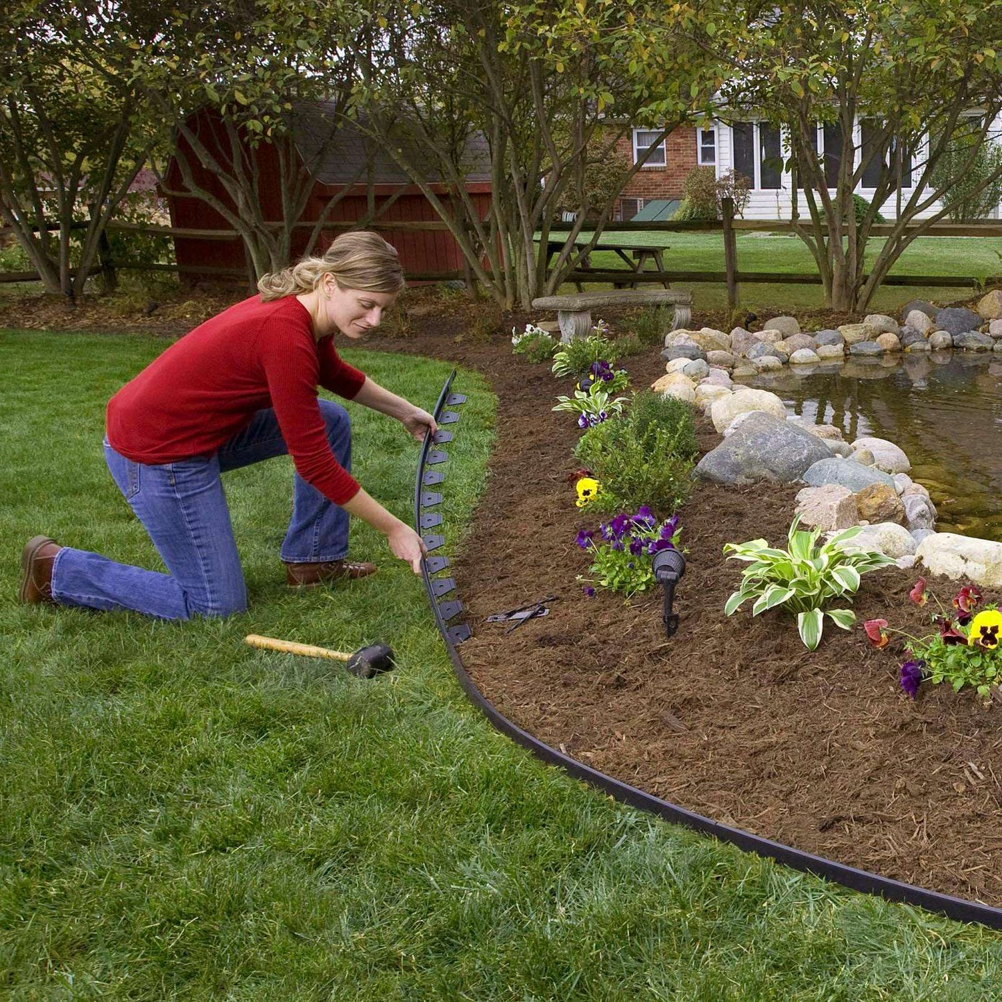 100FT Non-Digging Plastic Garden Edging Kit Plastic Garden Border with 90 Spikes 2In Tall Border Edging for Garden Lawn Yard Flower Beds