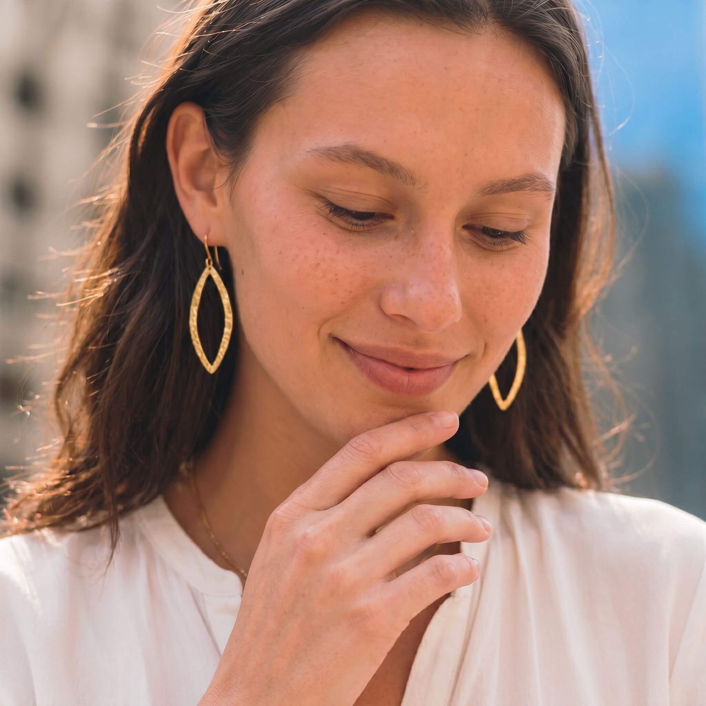 Hammered Marquise Leaf Brass Earrings | Mombasa