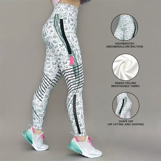 High-Elastic Printed Yoga Leggings – High Waist Tummy Control Fitness Pants