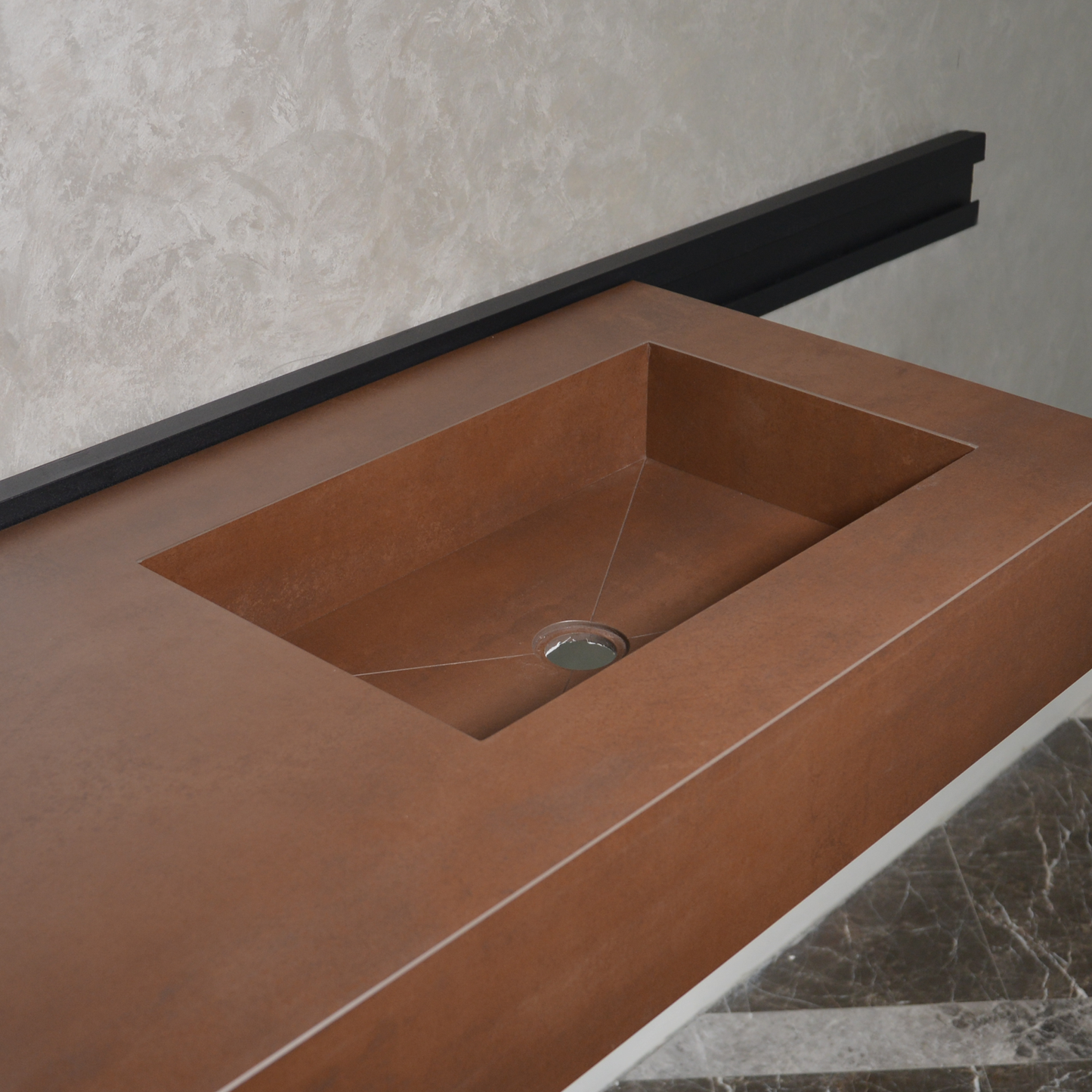 Engineered Porcelain Corten Industrial Sink - Handcrafted Weathered Metal Infinity