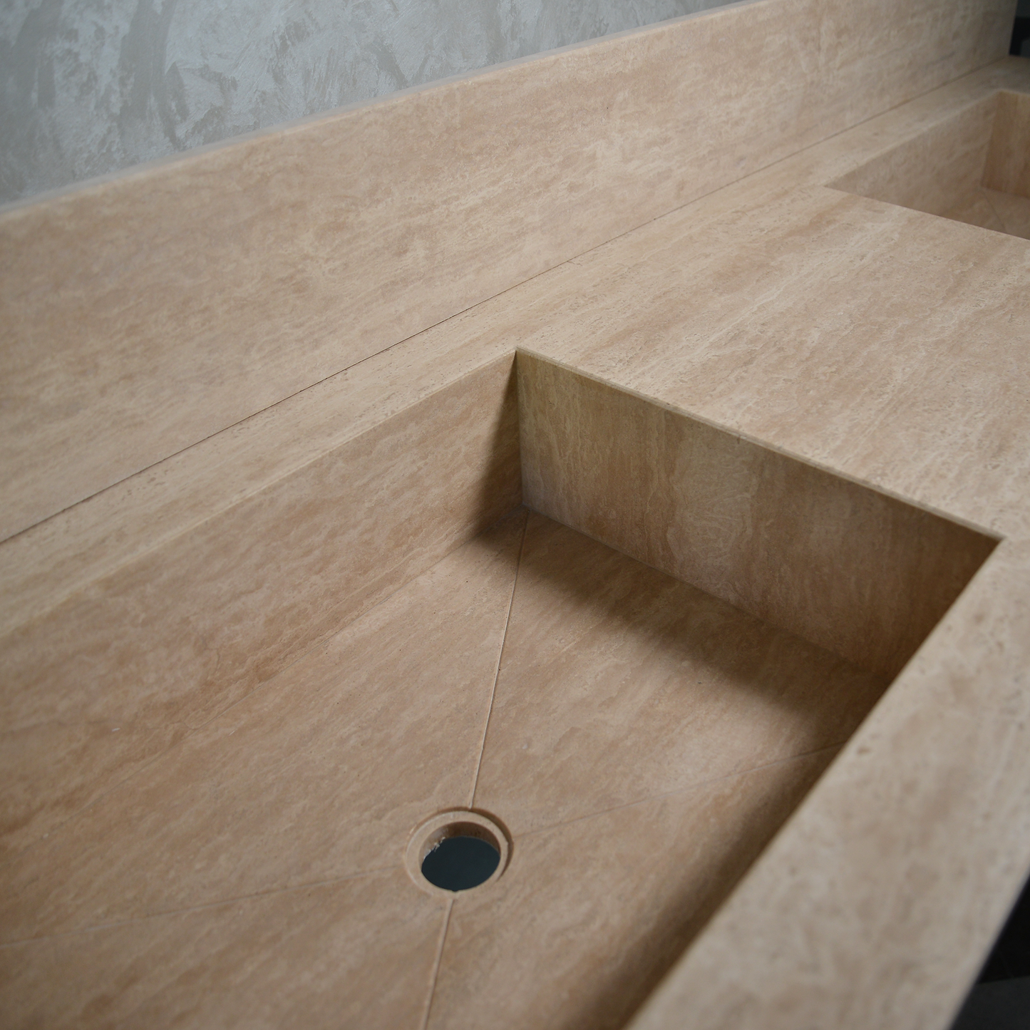 Beige Travertine Natural Stone Double Sink - Custom Handcrafted Bathroom Vanity Basin