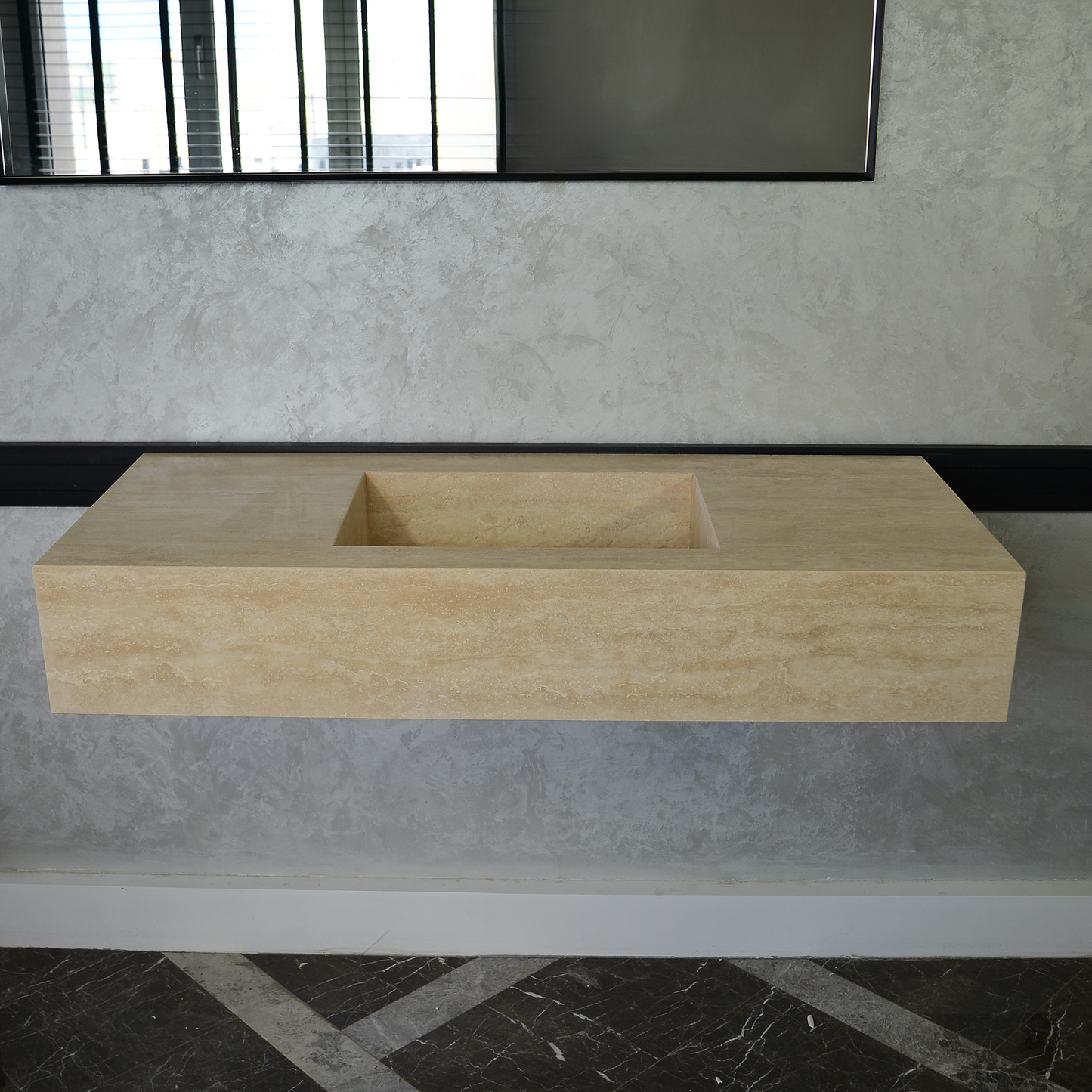 Travertine Handcrafted Custom Artisan Natural Stone Bathroom Vanity Sink