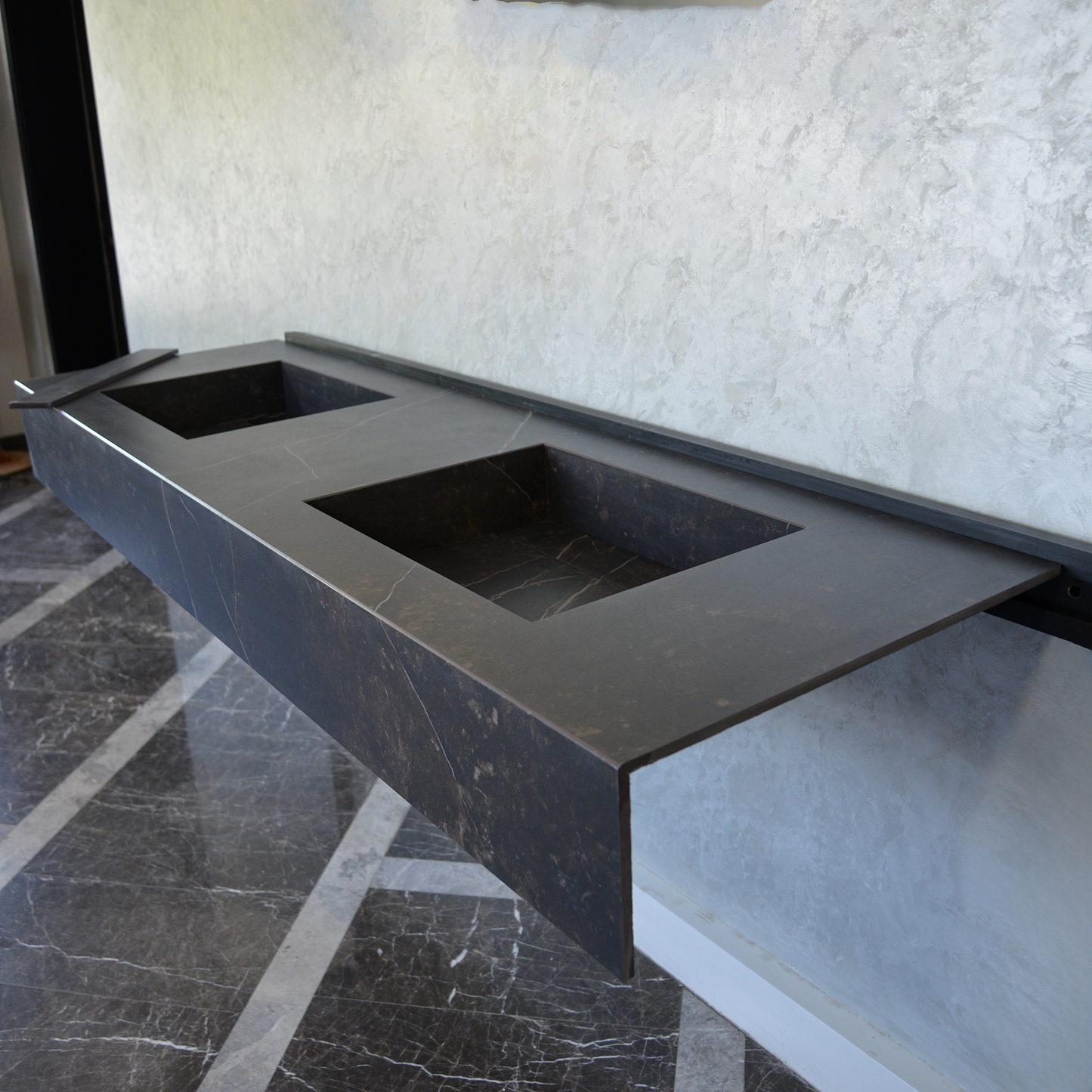 Engineered Porcelain Double Sink Dekton Kelya - Marble Handcrafted Contemporary Style