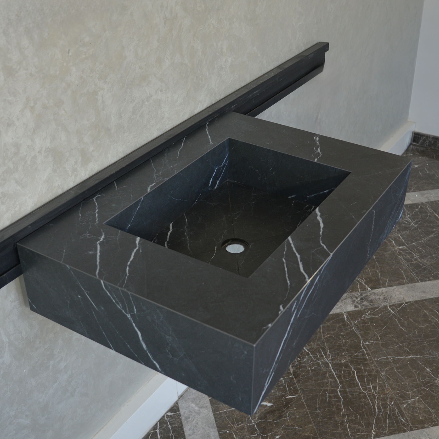 Nero Marquinia Black Engineered Stone Sink Handcrafted High Gloss Modern Designs