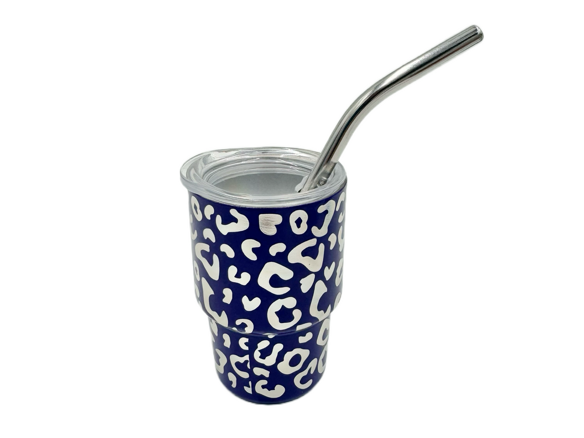 3oz Holographic laser etched cheetah Leopard shot glass Tumbler double insulated with stainless straw