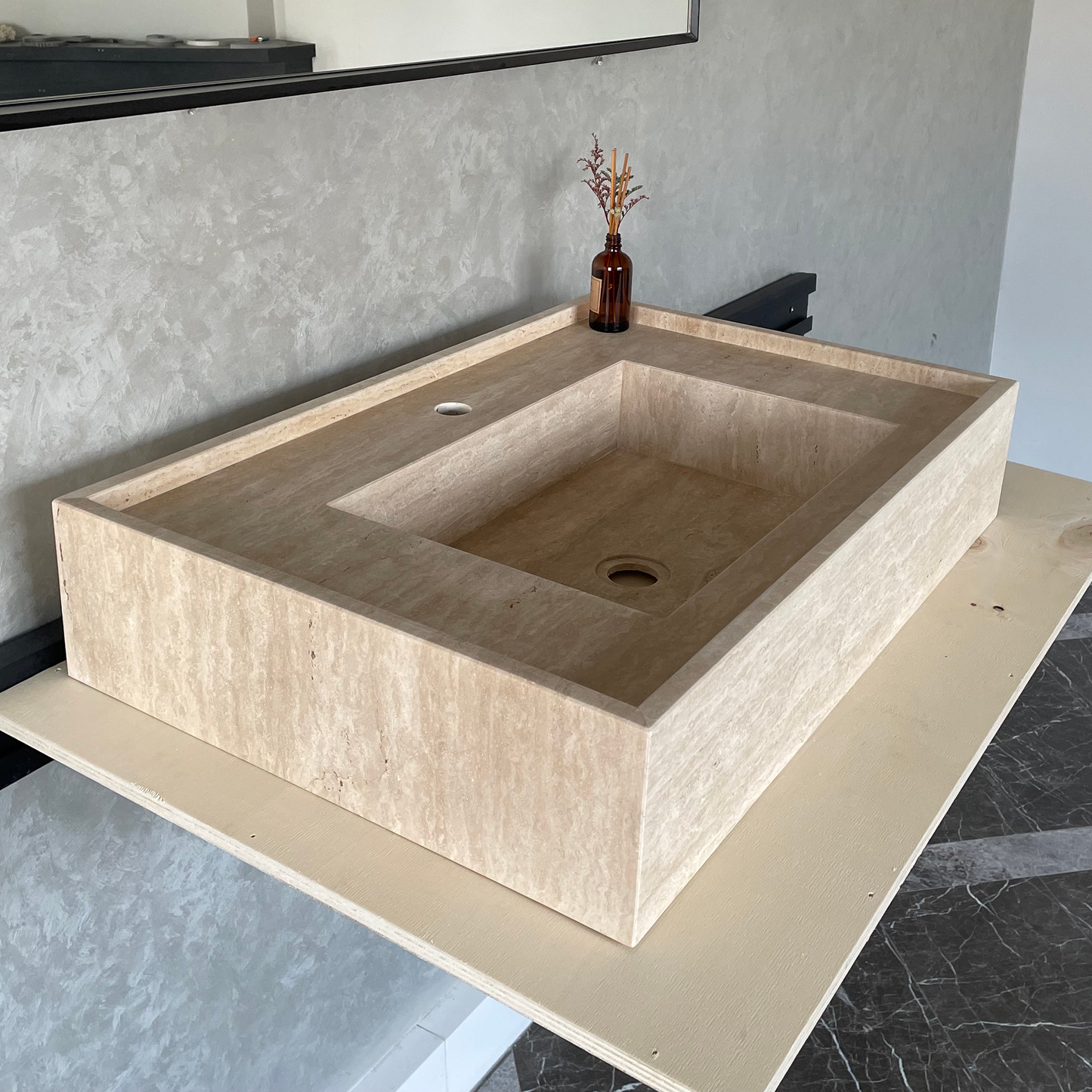 Travertine Handcrafted Vein-Cut Beige Custom Bathroom Sink Basin
