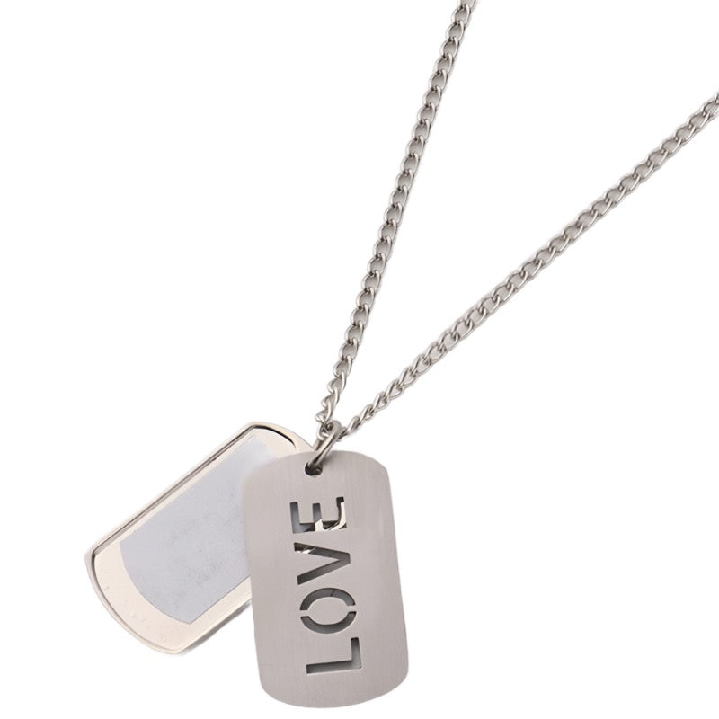 LOVE Silver Stainless Steel Fashion DIY Dog Tag Blank Sublimation Designer Necklace