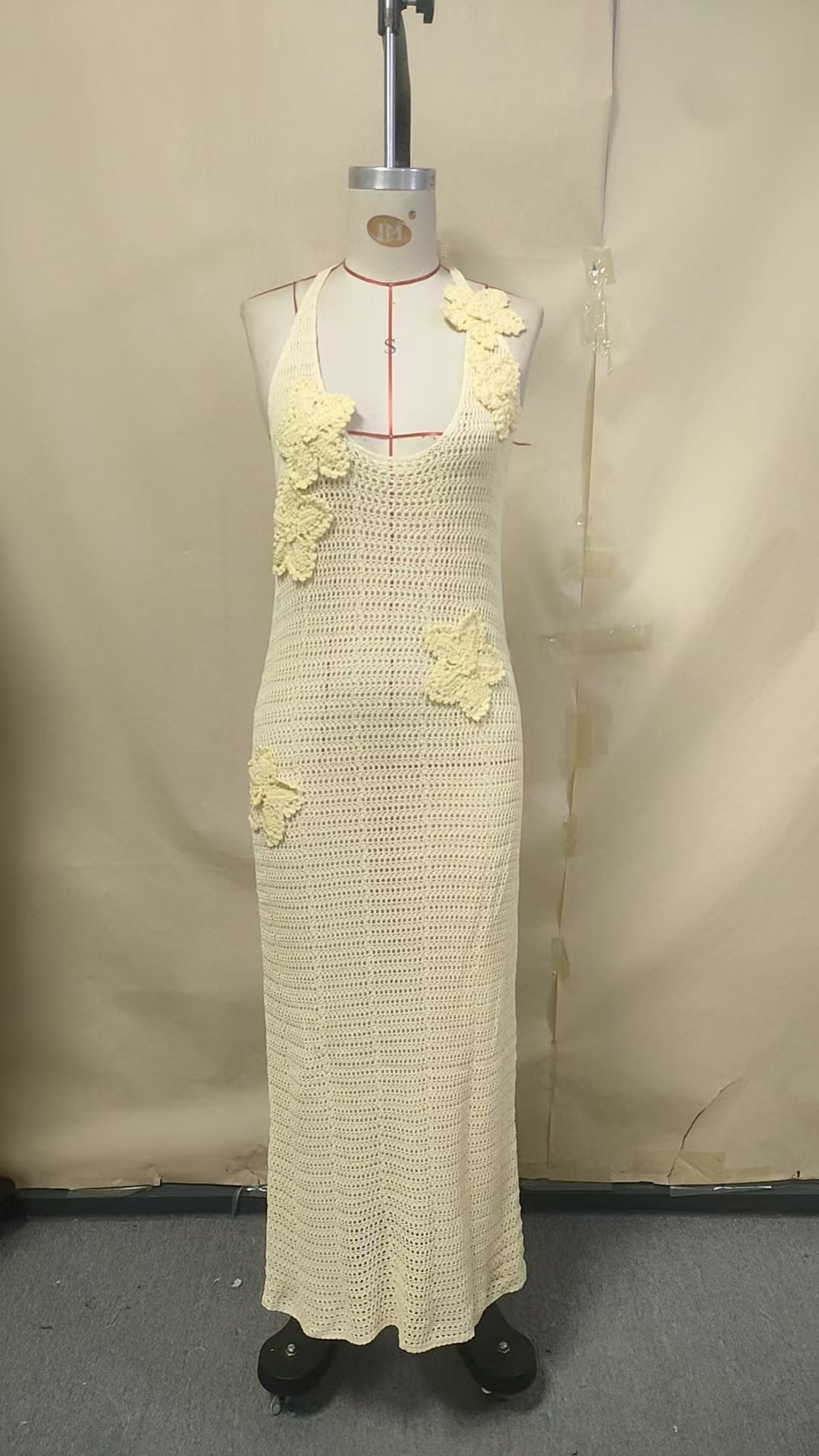 Sexy Hollow Out Cutout Floating Floral Halter Backless Sleeveless Casual Vacation Beach Dress