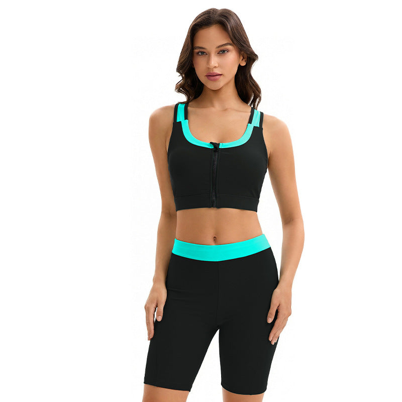 Swimsuit Women Split Two Piece Sets Racing High Waist Conservative Fifth Pants