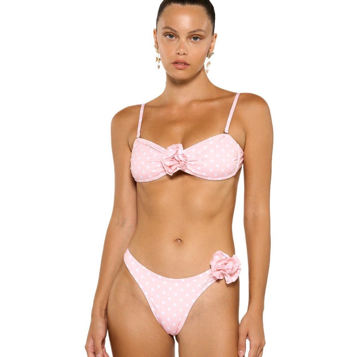 Dotted Prints Sexy Bikini Floral Strap Split Swimsuit Women