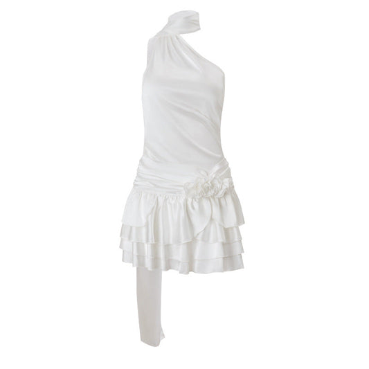 Women Clothing Spring Sexy High Grade off Shoulder Satin Backless Dress Women