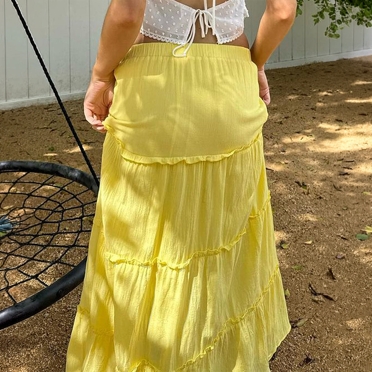 Women Clothing Summer Elegant South French Holiday Elastic A line Long Skirt