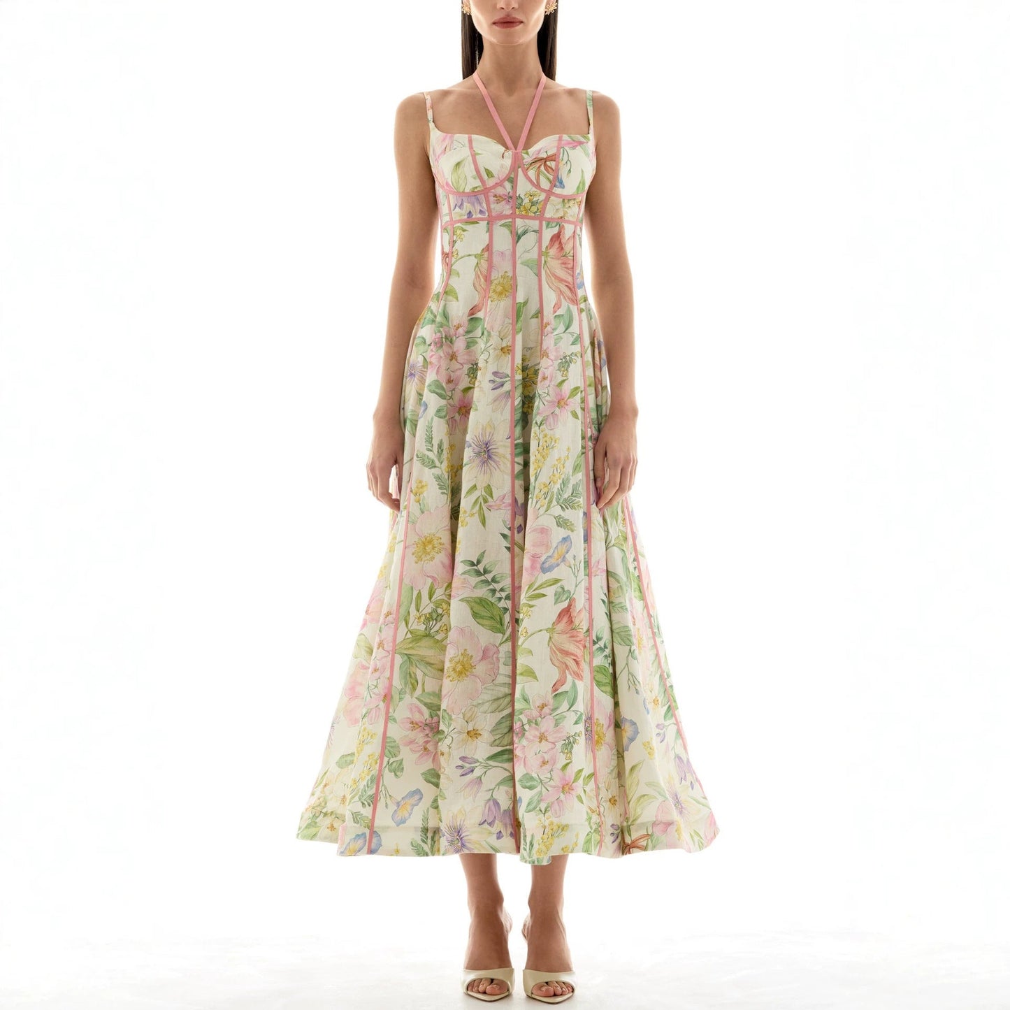Spring Summer Suspender Printed Large Swing Dress Holiday Casual Women Dress