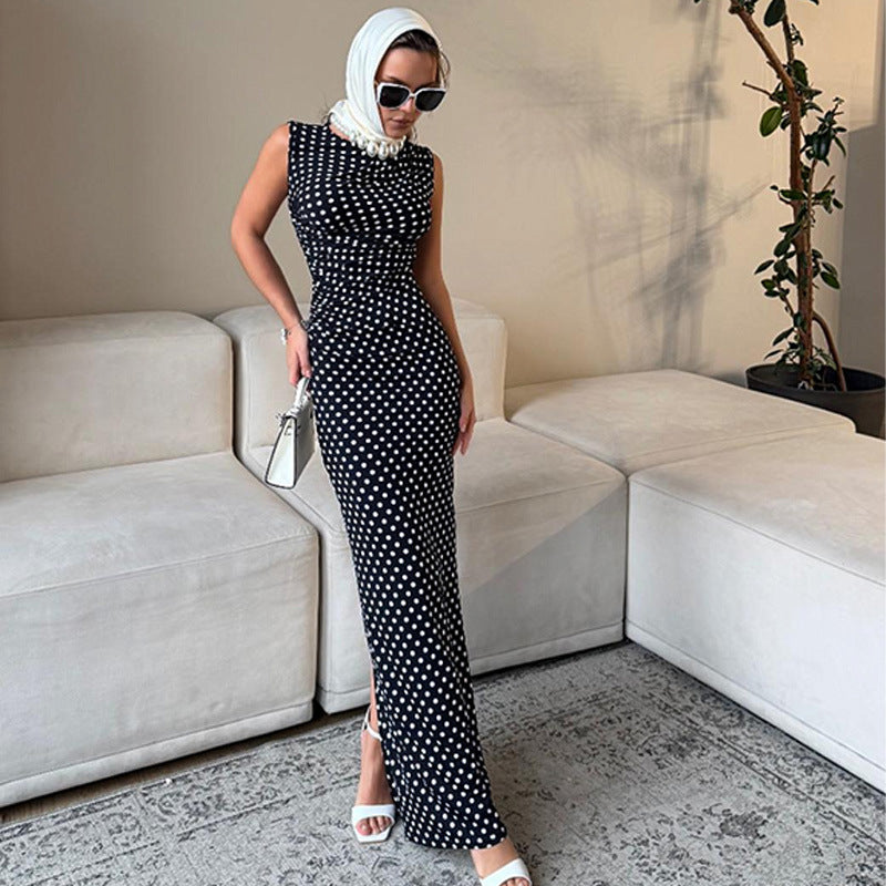 Women Wear Sleeveless Vest Slim Fit Slimming Fashionable Polka Dot Dress Elegant Sheath Dress