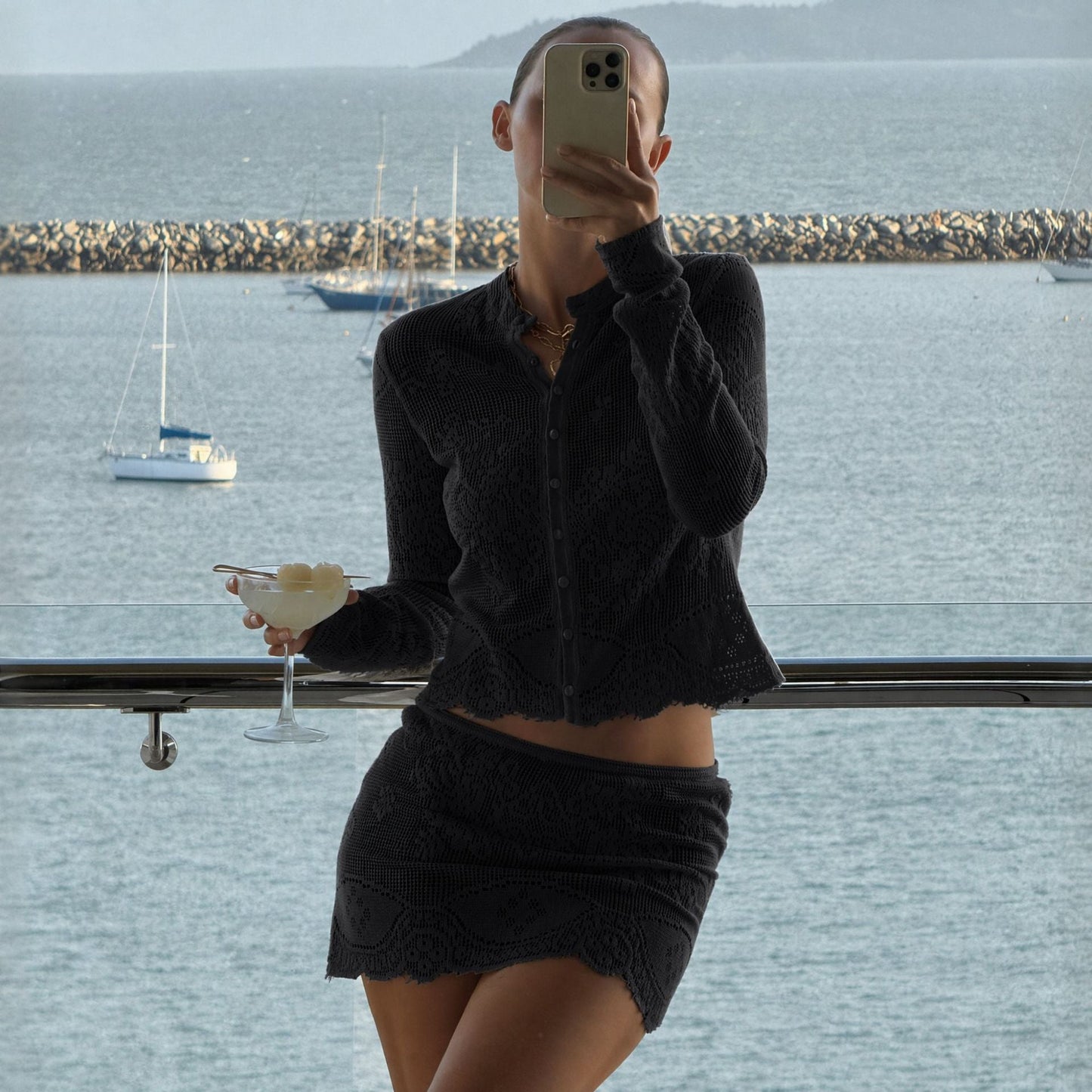Women Clothing Solid Color Casual Beach Comfortable Sexy Blouse Sun Protective Clothing Set