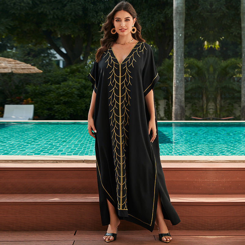 Rayon Seaside Vacation Loose Maxi Dress Women Beach Jacket Maxi Dress Bikini Cover up Blouse