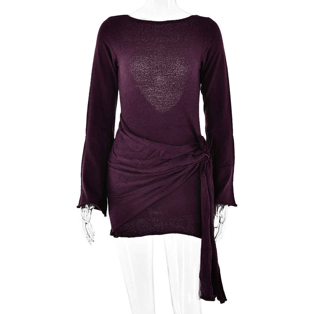 Summer Knitted Long-Sleeved Dress Sexy Backless Slim Fit Dress