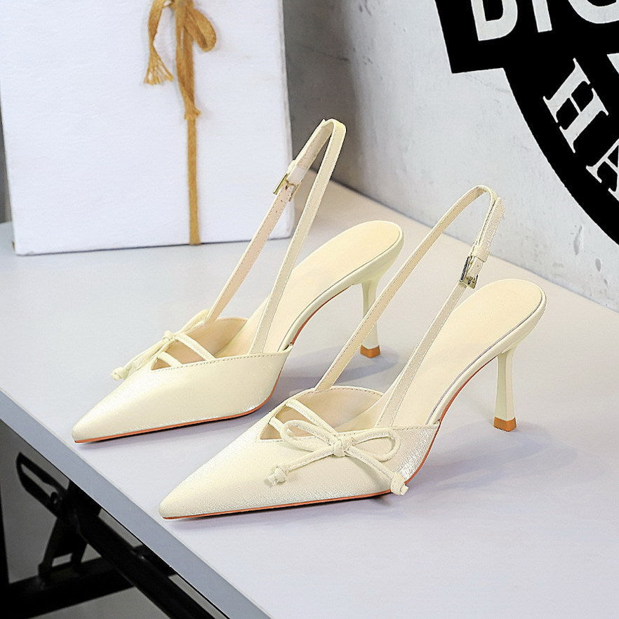 Side Bow Pointed Toe Slingback Buckle Stiletto Heel Ladies Cocktail Women Shoes