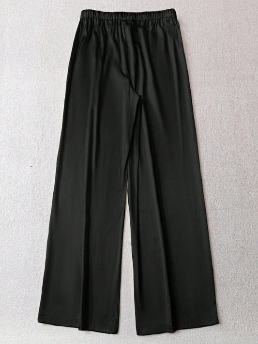 Women Wear Autumn Winter Loose Satin Casual Pants Black Satin Wide Leg Pants