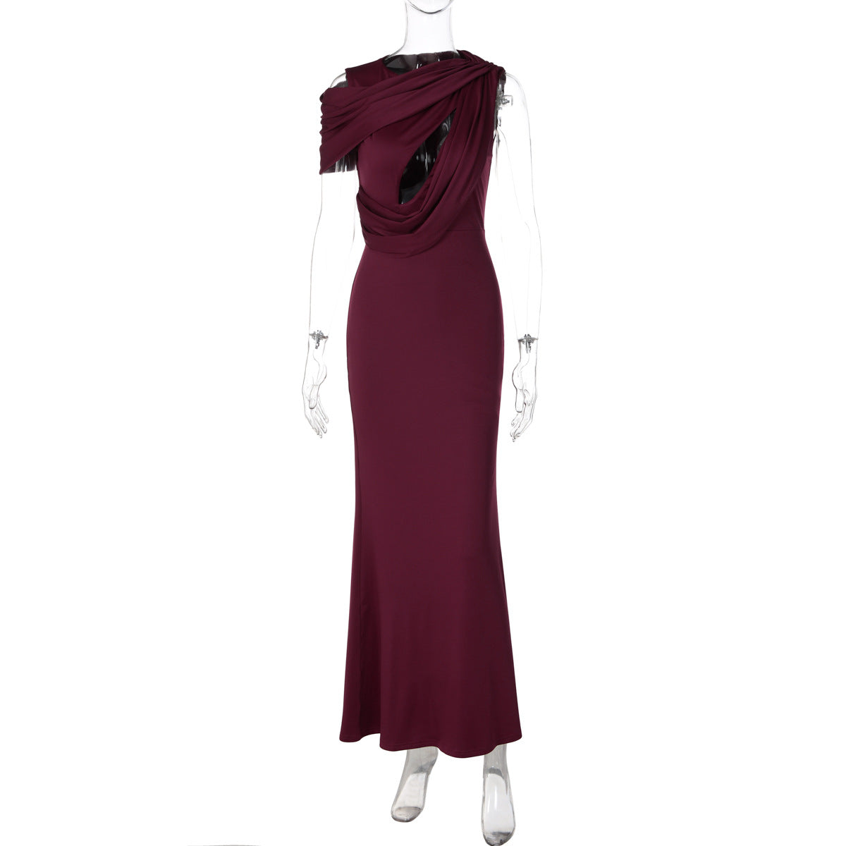 French Hollow Out Cutout Sheath Sleeveless Elegant Sexy Dress Summer Slim Solid Color Maxi Dress