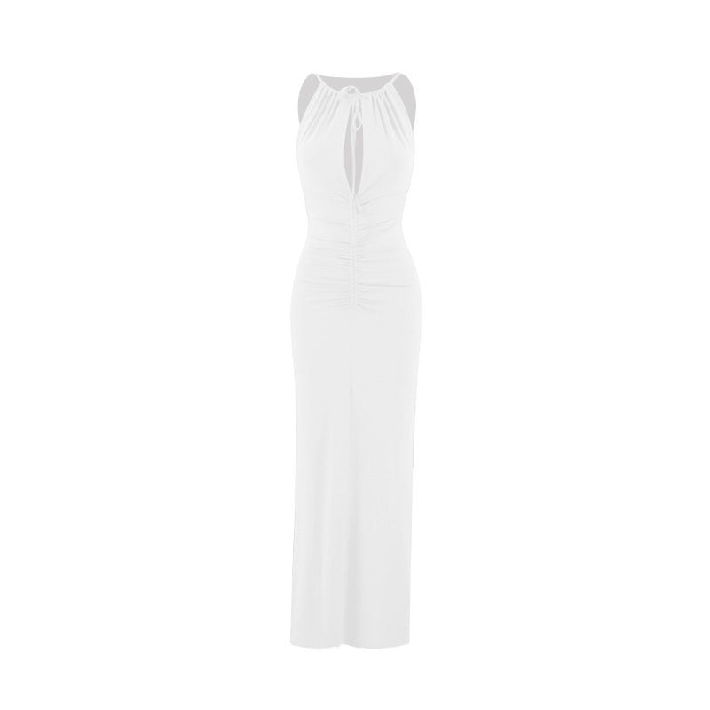 Women Clothing Fall Inner Match Sexy Pleated Slim Private Clothing Maxi Dress