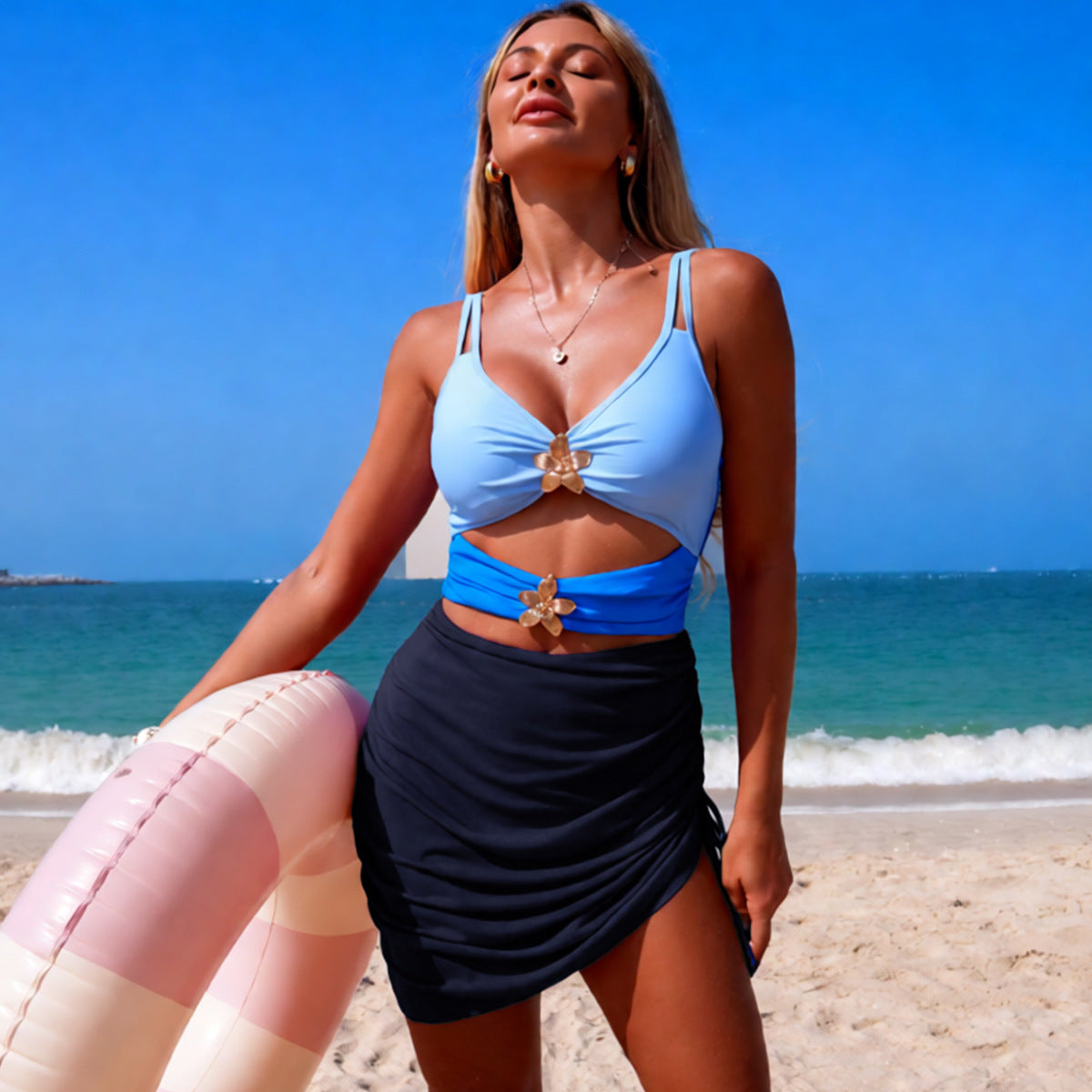 One Piece Swimsuit Women Color Matching Mesh Sexy Bikini