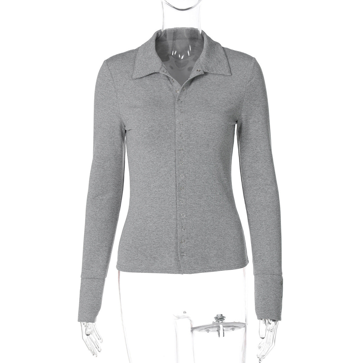 Cardigan Long Sleeve Button Top Autumn Slim Collared Knitted T shirt