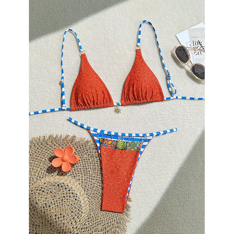 Color Matching Split Swimsuit Lady Sexy Lace up Bikini Beach Spring Swimsuit