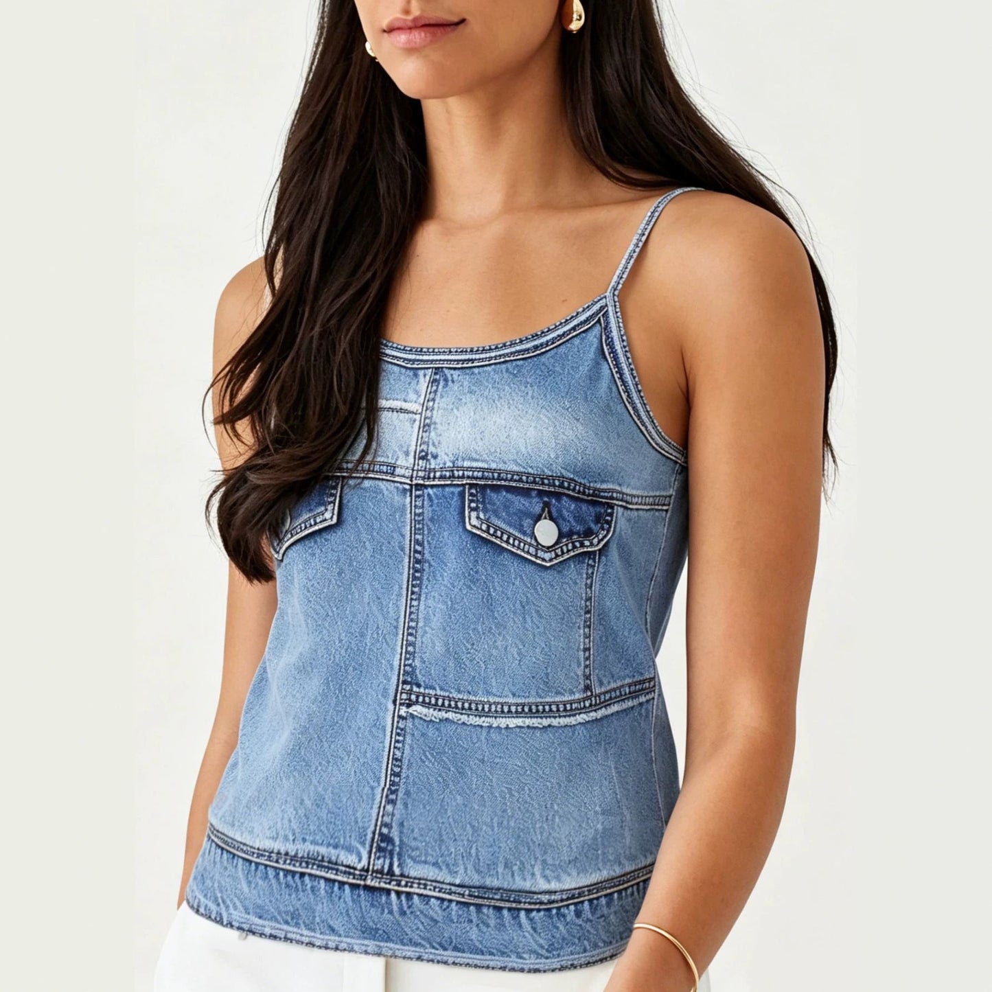 Autumn Women Imitation Denim Sling Personality Sleeveless T shirt