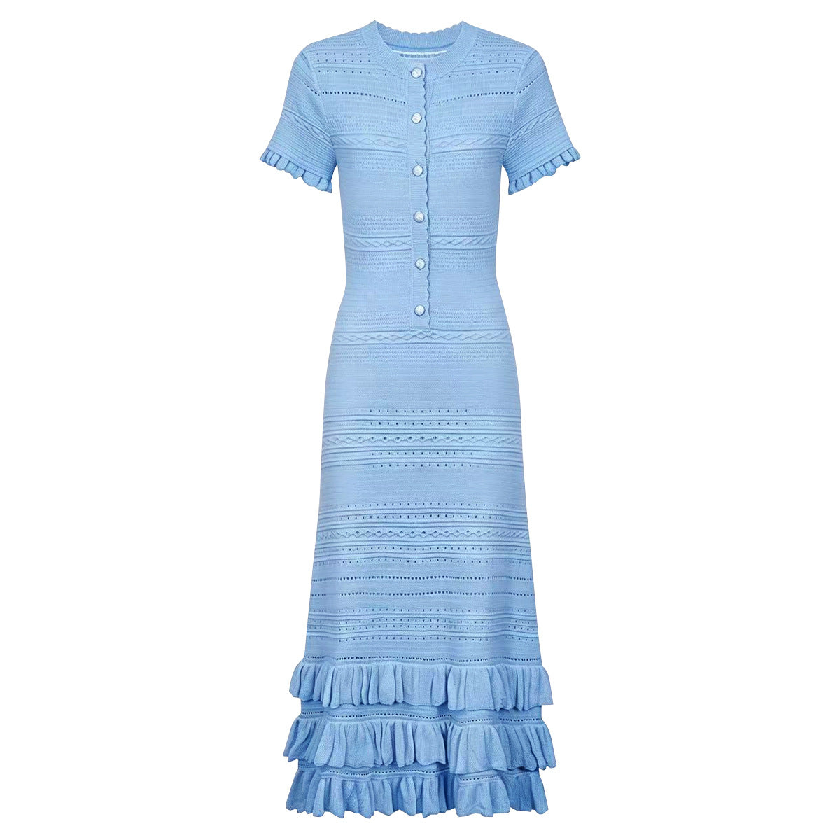 Summer Ladies Slim Fitting Slimming Fashionable Short Sleeve Stringy Selvedge Dress