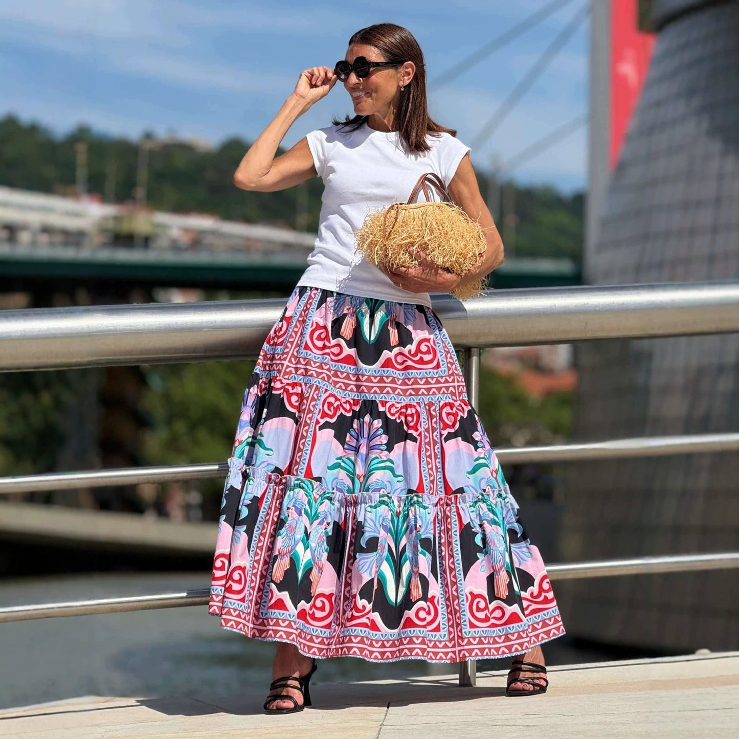 Summer Skirt Printed Ruffled Large Swing Long Skirt Women Skirt
