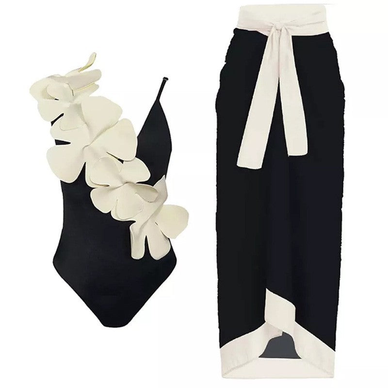 Siamese Conservative Covering Belly Thin Backless Sexy Skirt Swimsuit Women Chiffon Beach