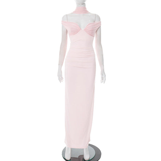 Women Clothing Summer Sexy Solid Color Ribbon Dress Women