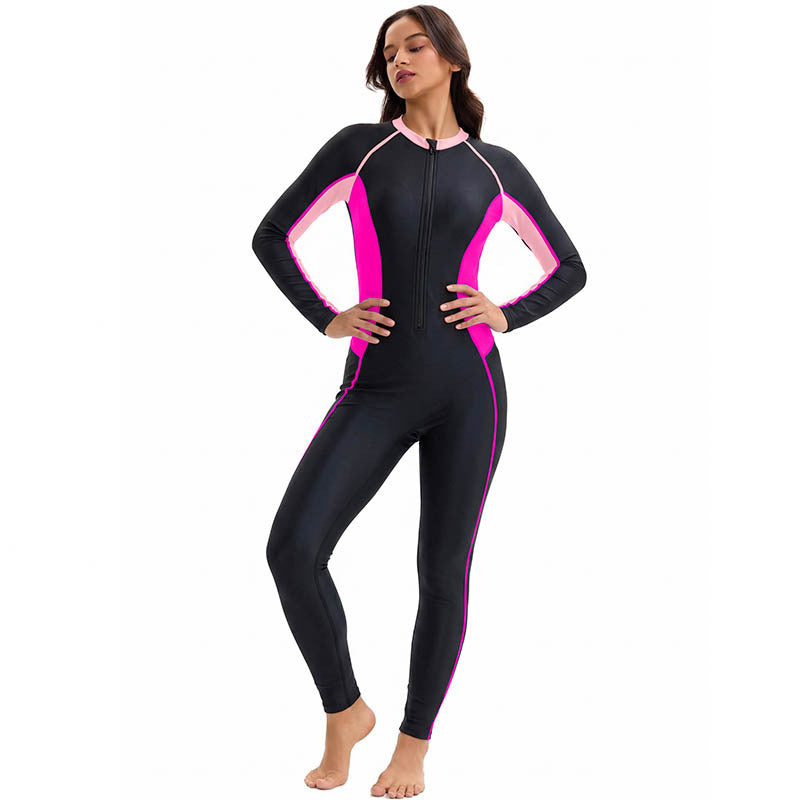 Conservative Swimwear Women One Piece Long Sleeves Trousers Sunscreen Diving Suit Color Matching Arrival Surfing