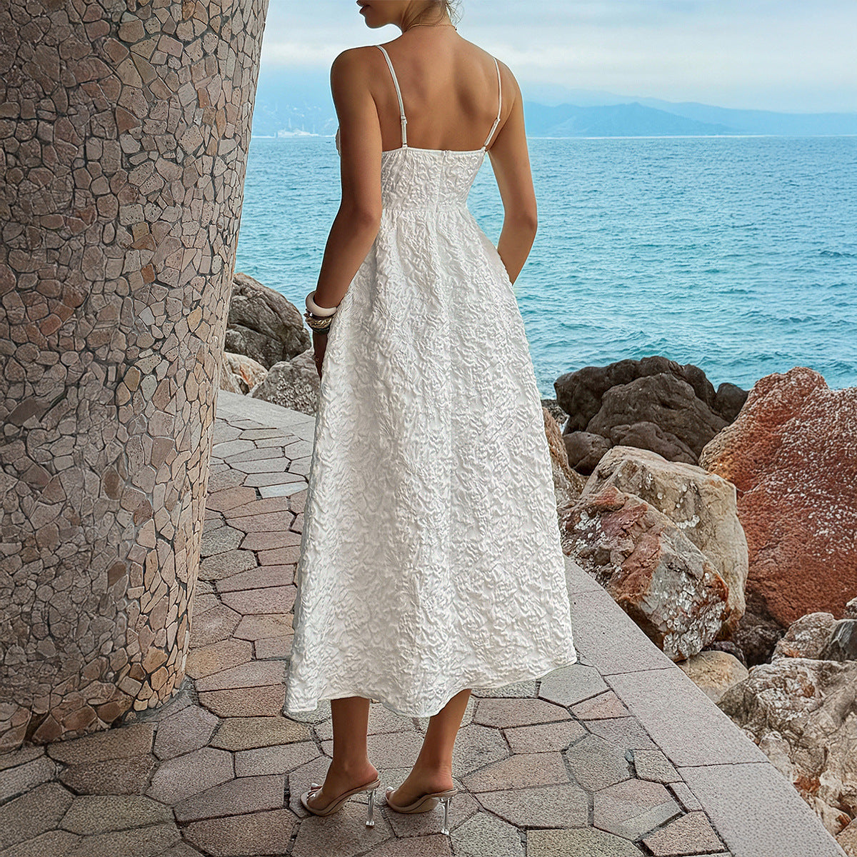 Casual Vacation Solid Color Strap Dress Spring Summer Women Clothing