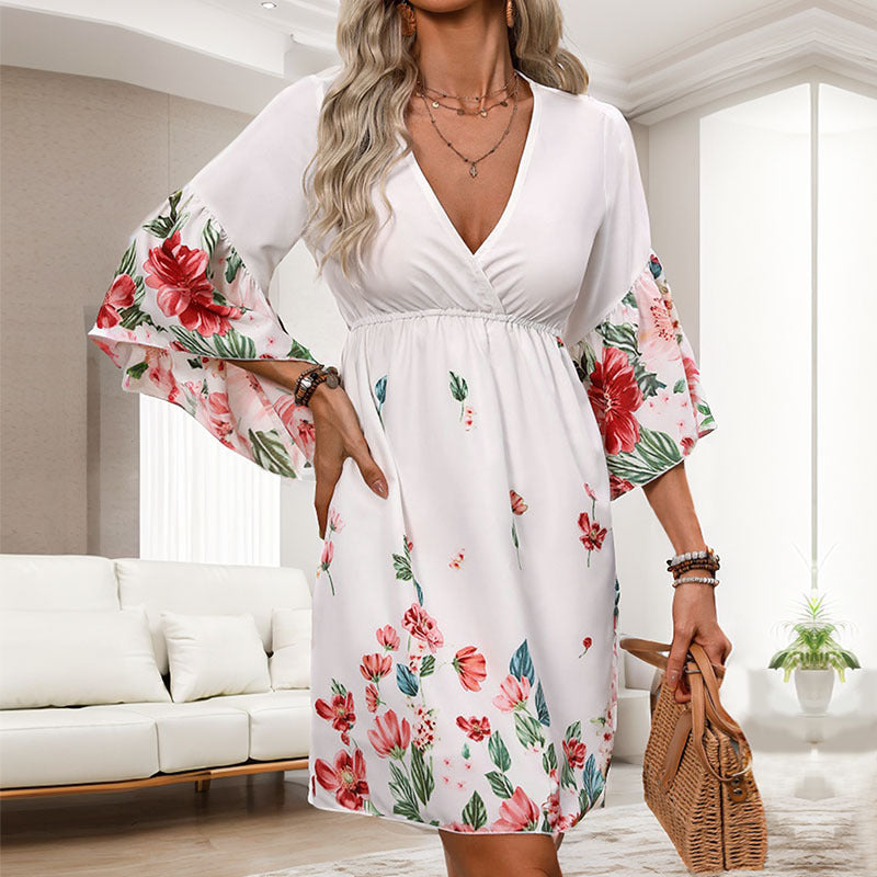 Summer Women Ethnic Five Quarter Sleeve Printed Dress