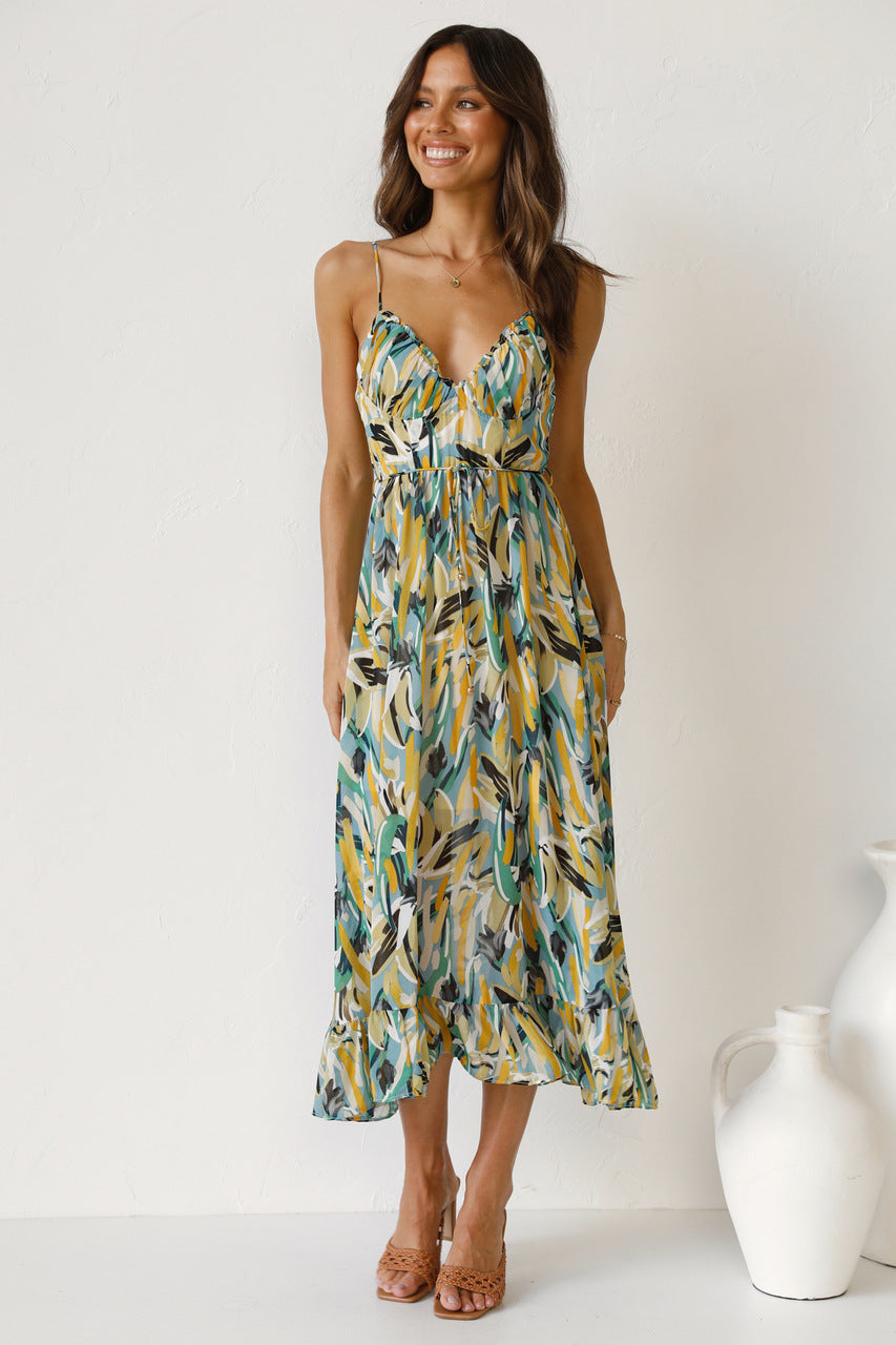 Women Printed Ruffle Sleeveless Dress