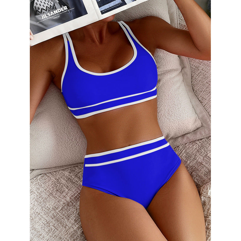 Bikini Swimsuit Lady Sexy Solid Color Split High Waist Vest Conservative Swimsuit