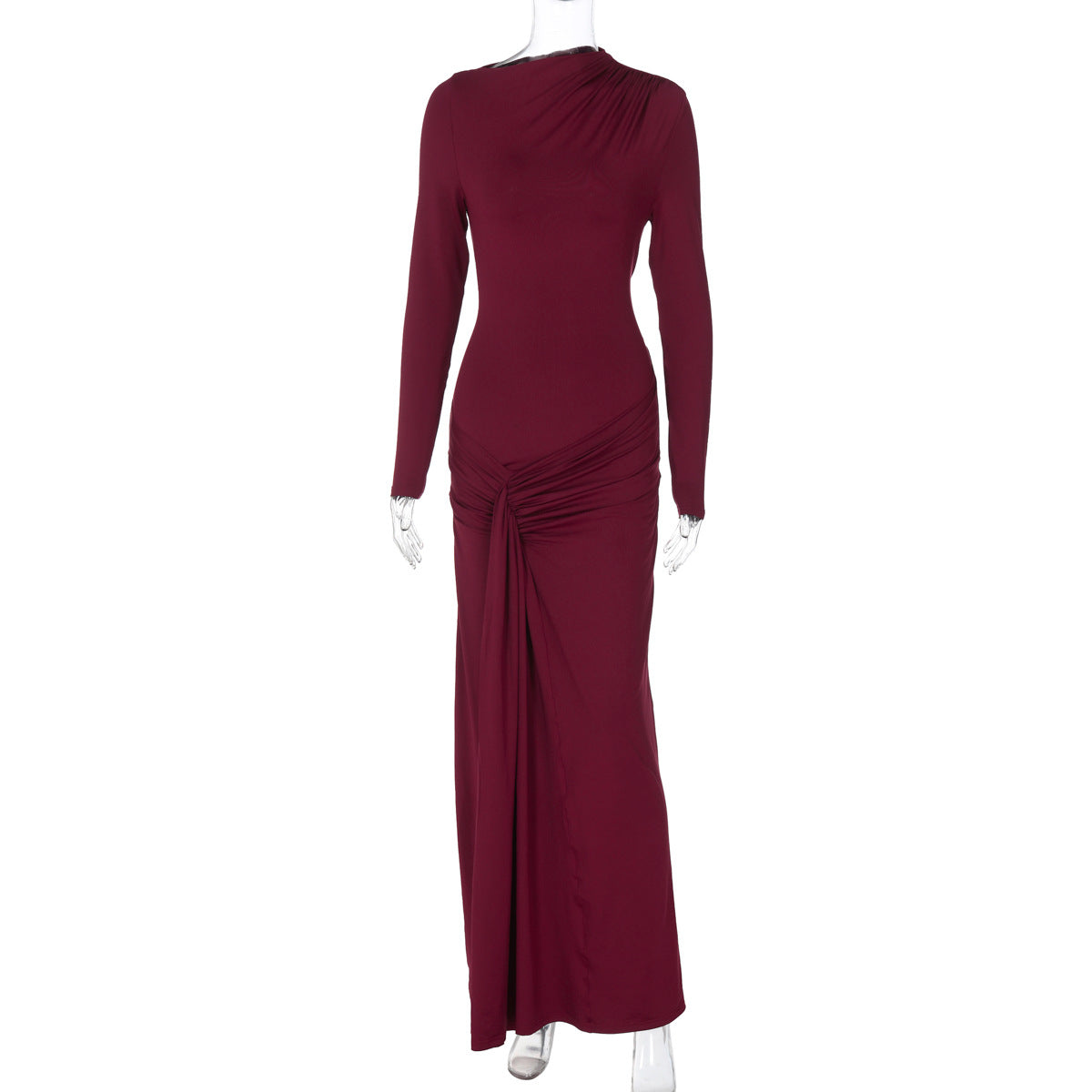 Women Clothing Summer Waist Controlled Lace up Sheath Dress Solid Color Slim Fit Long Sleeves Dress