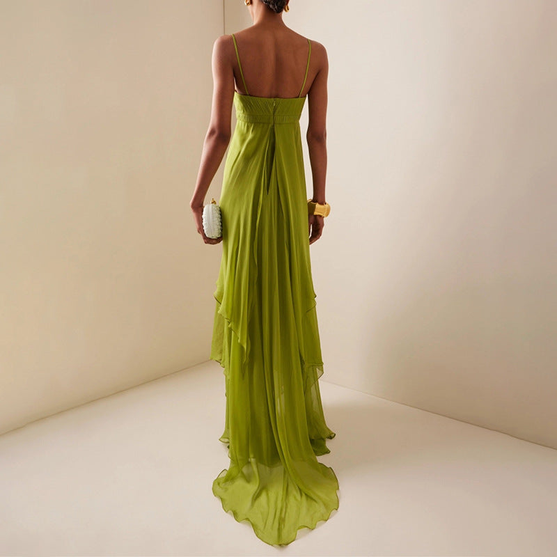Vacation Tube Top Dress Camisole Irregular Asymmetric Design Solid Color Maxi Dress for Women