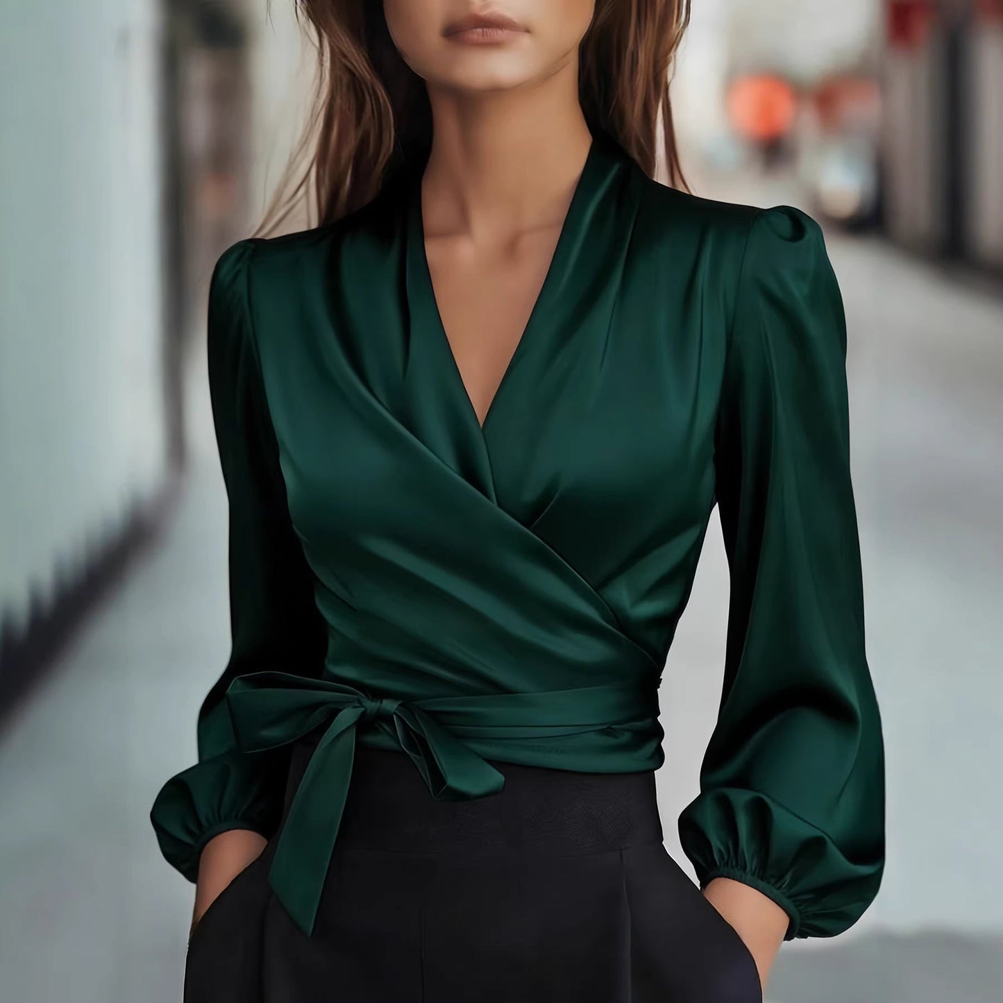 Women Clothing Spring Summer Elegant Satin Blouse for Commuting Shirt