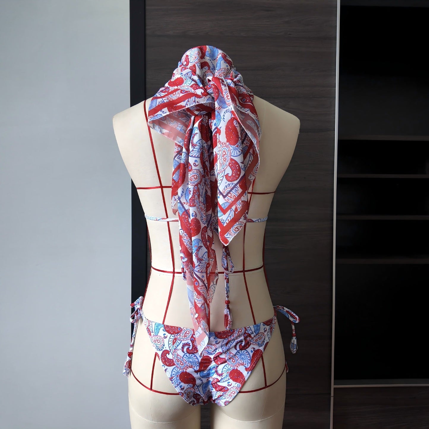 Printed Lace up Split Swimsuit Women Lace Sexy Bikini
