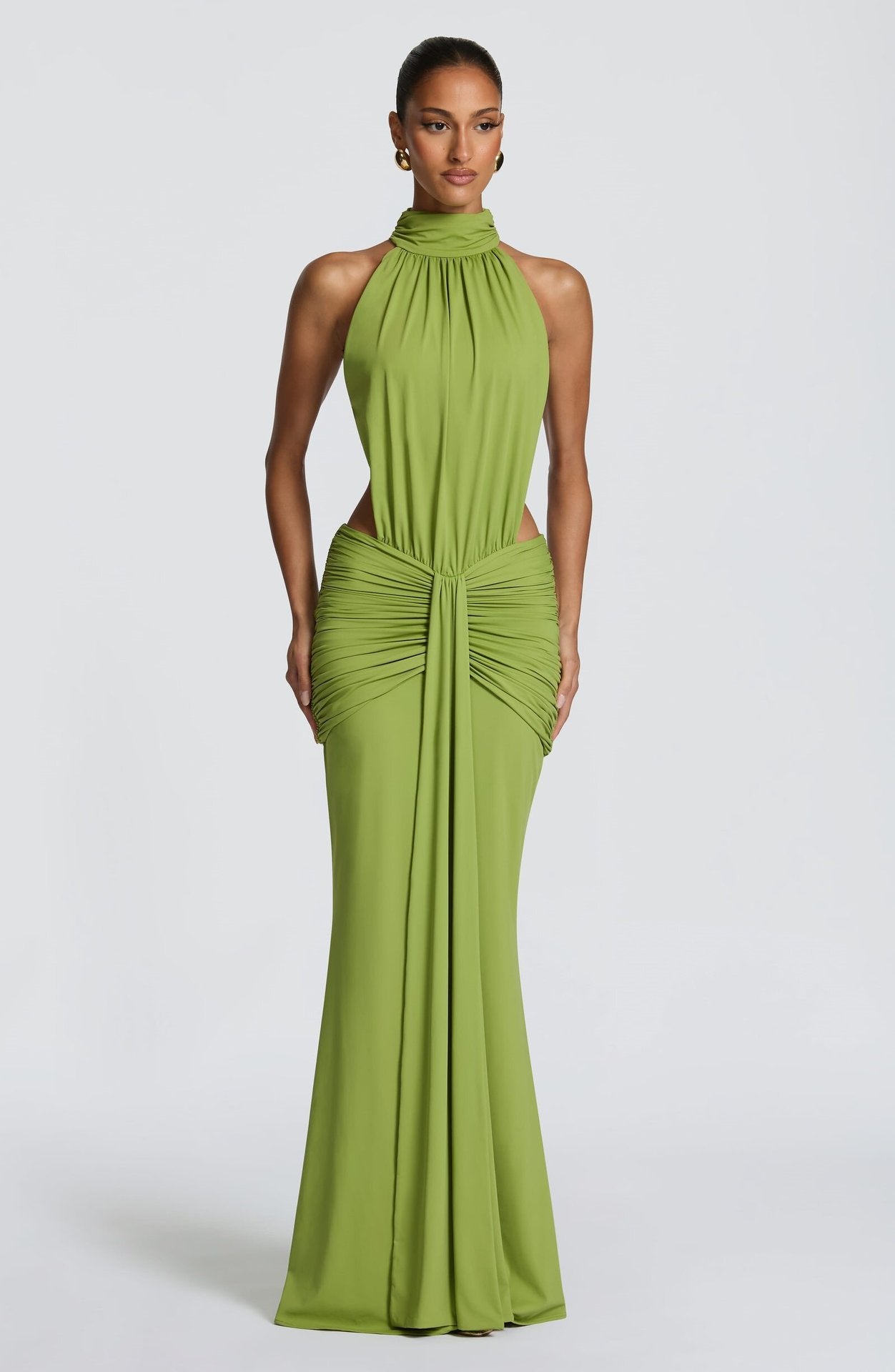 Halter Pleated Slim Fit Maxi Dress High Neck Sexy Backless Cocktail Dress