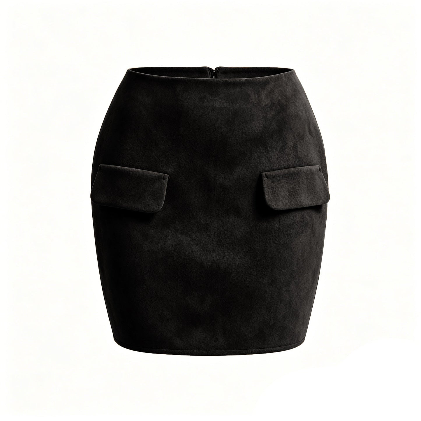 Autumn Winter Women Suede Double Pocket Skirt High Waist Package Hip Zipper Skirt